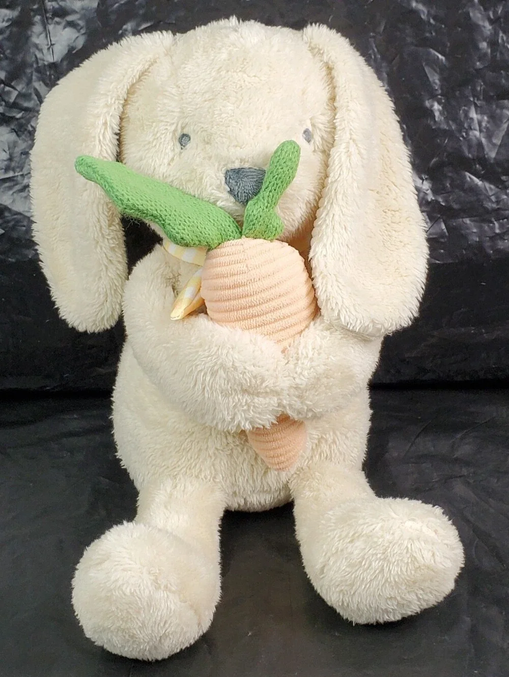 Cloud Island Cream Bunny w/ Carrot Rattle Stuffed Animal Plush Sewn Eyes - GUC